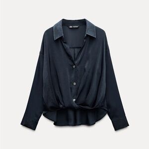 Zara Blue Knotted Satin Effect Blouse